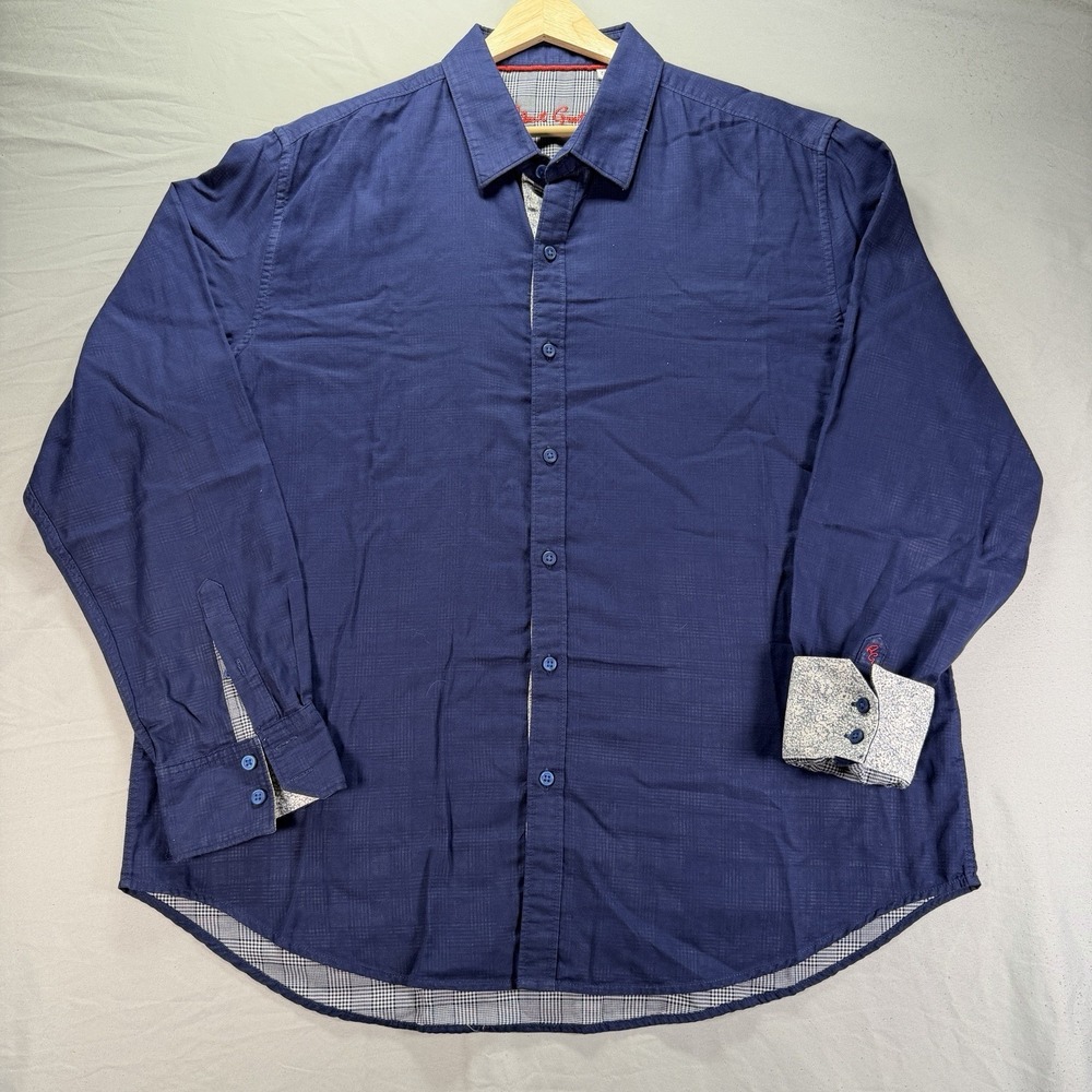Robert Graham Button Up Shirt Mens 2XL Blue Long Sleeve Flip Cuff Preppy Check